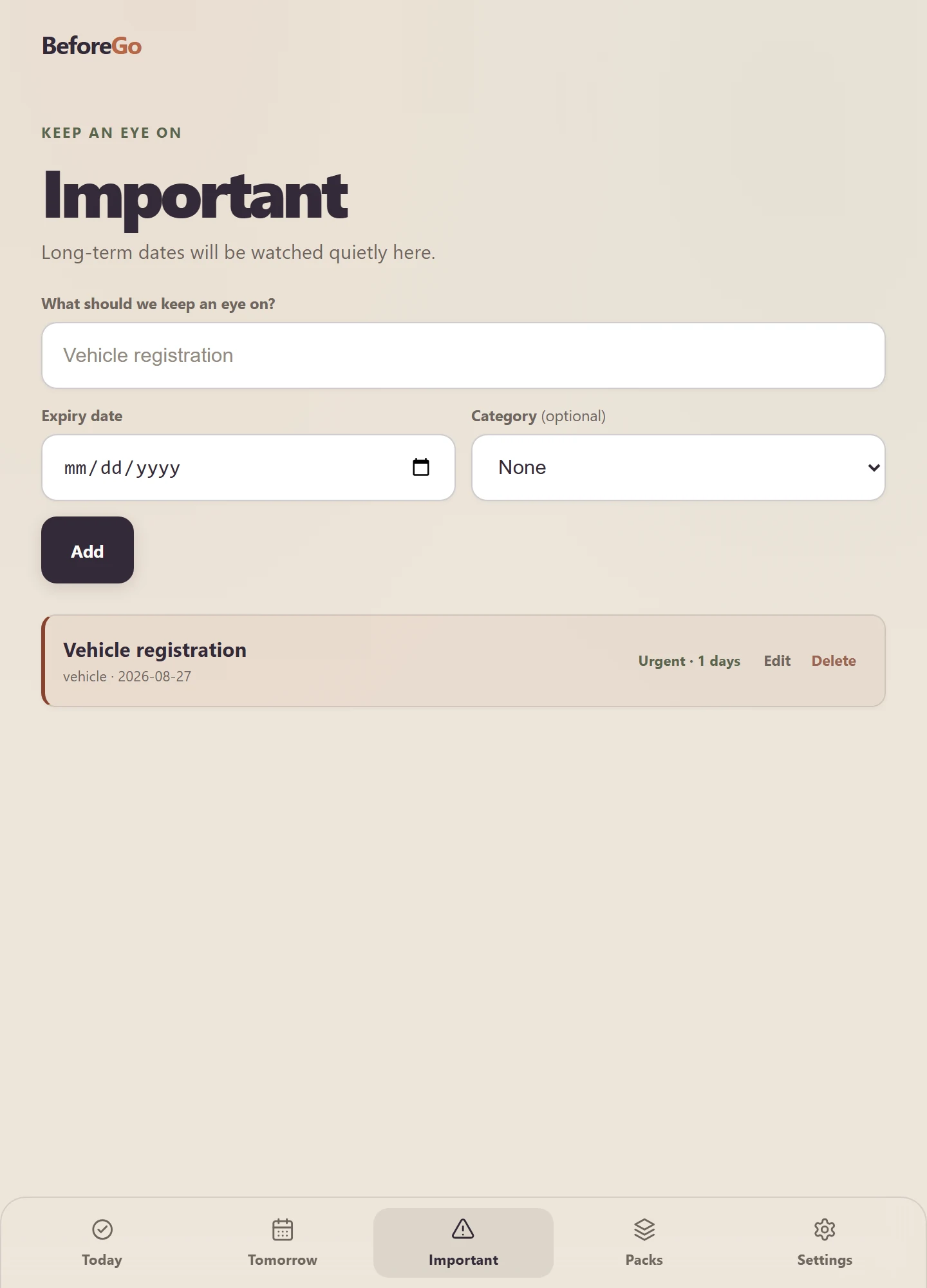 BeforeGo Important tracking a vehicle registration date